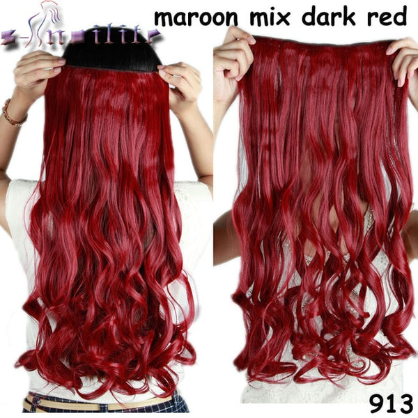 S-noilite 24 inches Curly Clip in Full Head Hair Extensions One Piece 5 Clips for human Cosplay Synthetic Hair Red Pink Purple