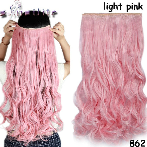 S-noilite 24 inches Curly Clip in Full Head Hair Extensions One Piece 5 Clips for human Cosplay Synthetic Hair Red Pink Purple