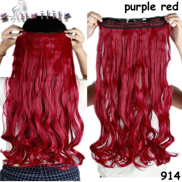 S-noilite 24 inches Curly Clip in Full Head Hair Extensions One Piece 5 Clips for human Cosplay Synthetic Hair Red Pink Purple