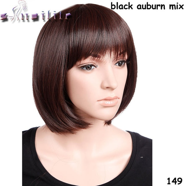 S-noilite Short Straight Wigs Women's BOB Style Full Head Wig Heat Resistant Synthetic real Thick black brown blonde Hair