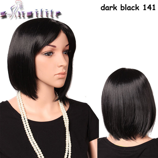 S-noilite Short Straight Wigs Women's BOB Style Full Head Wig Heat Resistant Synthetic real Thick black brown blonde Hair