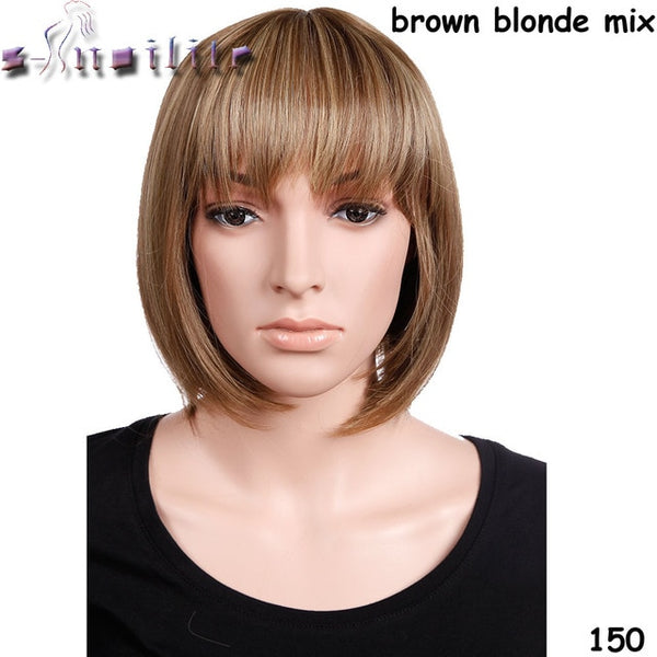 S-noilite Short Straight Wigs Women's BOB Style Full Head Wig Heat Resistant Synthetic real Thick black brown blonde Hair