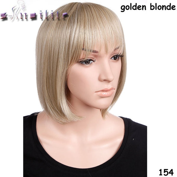 S-noilite Short Straight Wigs Women's BOB Style Full Head Wig Heat Resistant Synthetic real Thick black brown blonde Hair