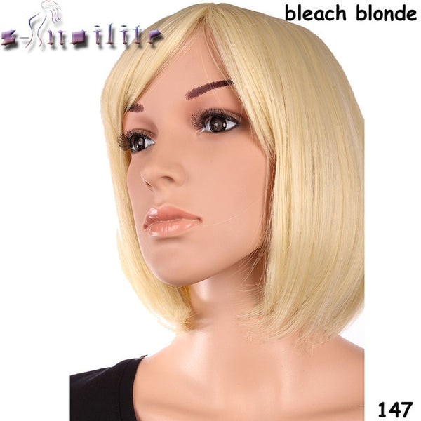 S-noilite Short Straight Wigs Women's BOB Style Full Head Wig Heat Resistant Synthetic real Thick black brown blonde Hair