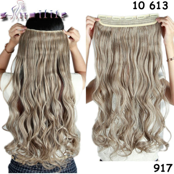 S-noilite 24 inches 61CM Long 100% Real Thick Clip in Hair Extension Frosted Hairpiece Mix Brown Blonde Synthetic Hair