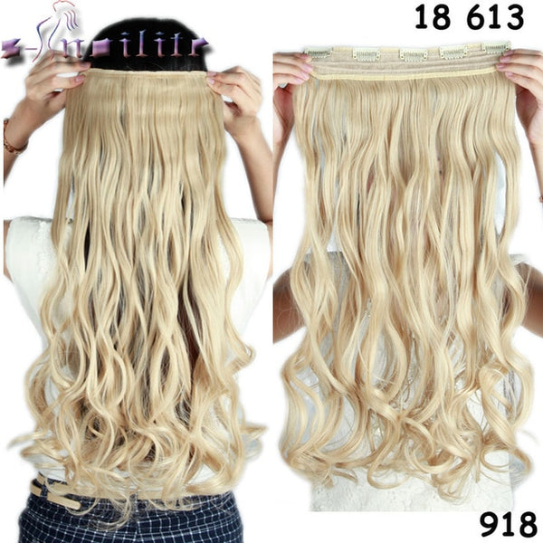 S-noilite 24 inches 61CM Long 100% Real Thick Clip in Hair Extension Frosted Hairpiece Mix Brown Blonde Synthetic Hair