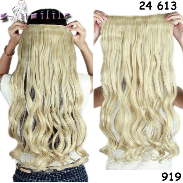 S-noilite 24 inches 61CM Long 100% Real Thick Clip in Hair Extension Frosted Hairpiece Mix Brown Blonde Synthetic Hair