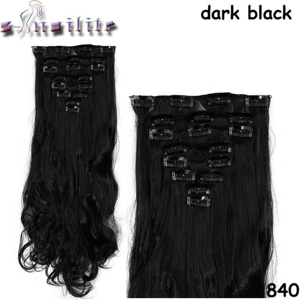 S-noilite Long 8PCS FULL HEAD Clip in on Hair Extensions 18Clips in Curly Natural Hairpieces Synthetic Fiber For Women