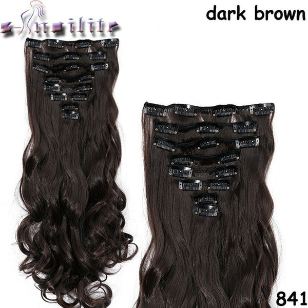 S-noilite Long 8PCS FULL HEAD Clip in on Hair Extensions 18Clips in Curly Natural Hairpieces Synthetic Fiber For Women