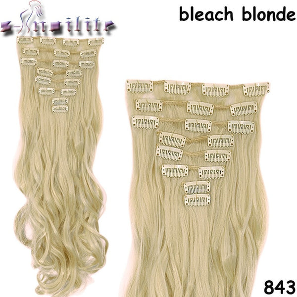 S-noilite Long 8PCS FULL HEAD Clip in on Hair Extensions 18Clips in Curly Natural Hairpieces Synthetic Fiber For Women