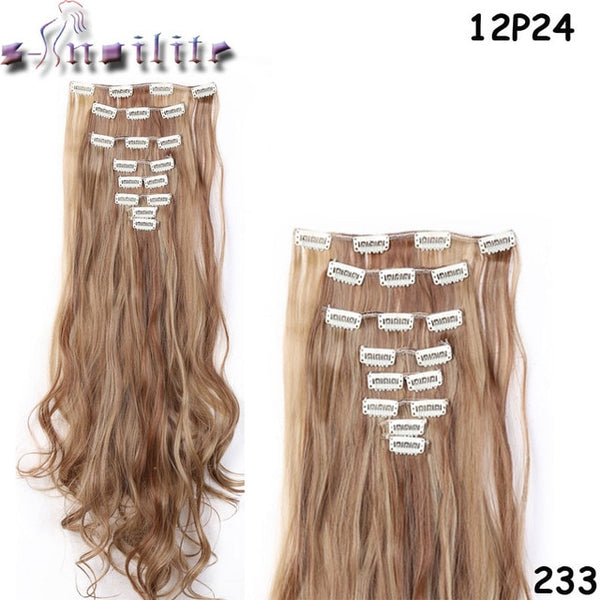 S-noilite Long 8PCS FULL HEAD Clip in on Hair Extensions 18Clips in Curly Natural Hairpieces Synthetic Fiber For Women