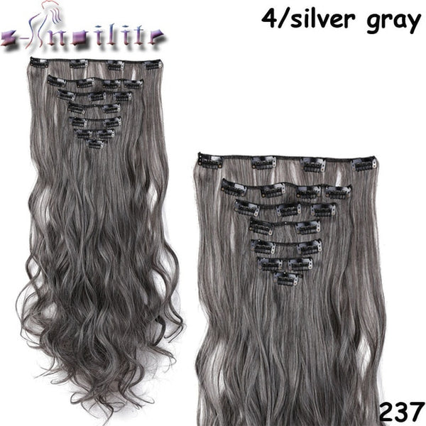 S-noilite Long 8PCS FULL HEAD Clip in on Hair Extensions 18Clips in Curly Natural Hairpieces Synthetic Fiber For Women