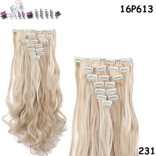 S-noilite Long 8PCS FULL HEAD Clip in on Hair Extensions 18Clips in Curly Natural Hairpieces Synthetic Fiber For Women