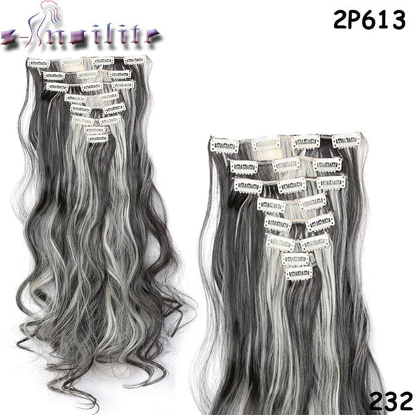 S-noilite Long 8PCS FULL HEAD Clip in on Hair Extensions 18Clips in Curly Natural Hairpieces Synthetic Fiber For Women