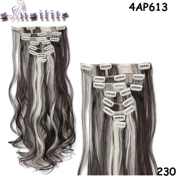 S-noilite Long 8PCS FULL HEAD Clip in on Hair Extensions 18Clips in Curly Natural Hairpieces Synthetic Fiber For Women