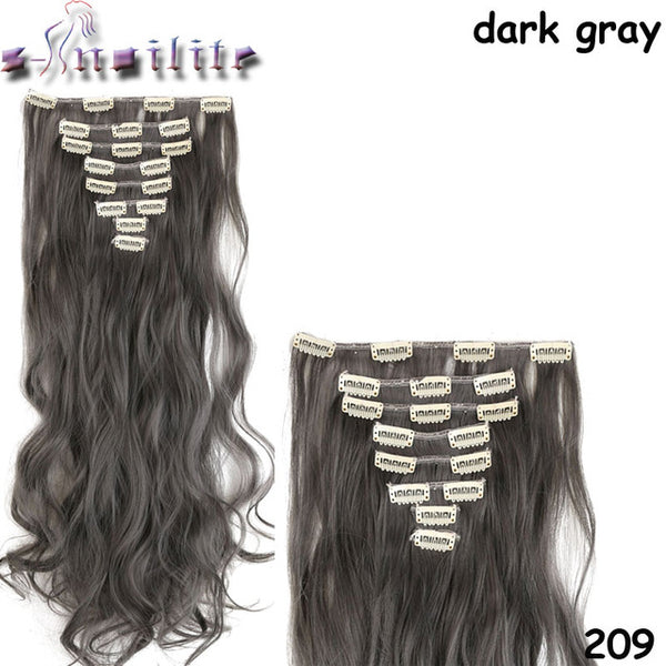 S-noilite Long 8PCS FULL HEAD Clip in on Hair Extensions 18Clips in Curly Natural Hairpieces Synthetic Fiber For Women