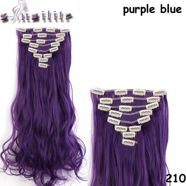 S-noilite Long 8PCS FULL HEAD Clip in on Hair Extensions 18Clips in Curly Natural Hairpieces Synthetic Fiber For Women