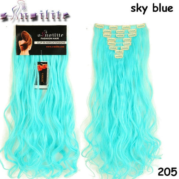 S-noilite Long 8PCS FULL HEAD Clip in on Hair Extensions 18Clips in Curly Natural Hairpieces Synthetic Fiber For Women