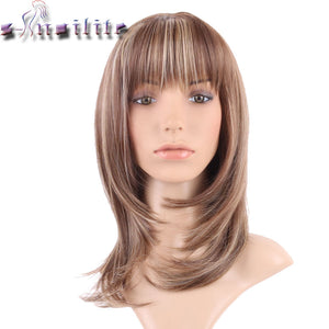 S-noilite Straight Synthetic Wigs For African American Black Women Long Brown Mixed Blonde Two Tone Wigs With Bangs