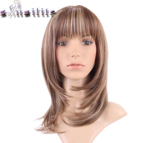 S-noilite Straight Synthetic Wigs For African American Black Women Long Brown Mixed Blonde Two Tone Wigs With Bangs