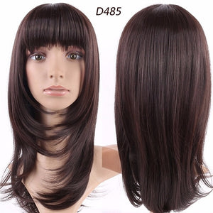 S-noilite Straight Synthetic Wigs For African American Black Women Long Brown Mixed Blonde Two Tone Wigs With Bangs