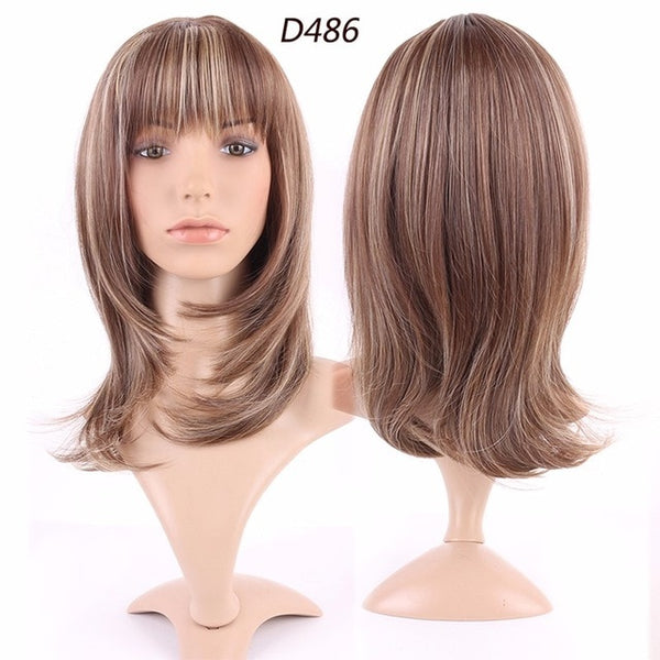 S-noilite Straight Synthetic Wigs For African American Black Women Long Brown Mixed Blonde Two Tone Wigs With Bangs