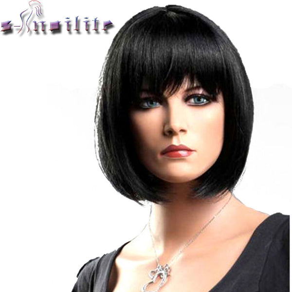 S-noilite Short Straight Wigs Women's BOB Style Full Head Wig Heat Resistant Synthetic real Thick black brown blonde Hair