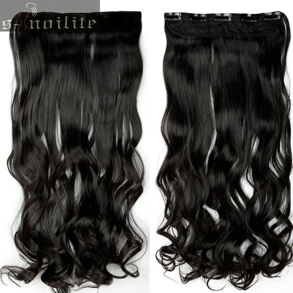 S-noilite 28 inches Curly Long Synthetic 3/4Full head Clip in Hair Extensions Black Brown Blonde Auburn Hair Extension One Piece