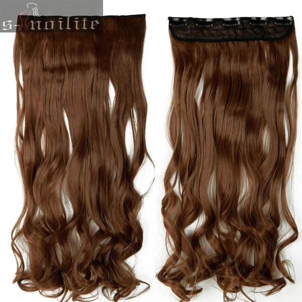 S-noilite 28 inches Curly Long Synthetic 3/4Full head Clip in Hair Extensions Black Brown Blonde Auburn Hair Extension One Piece