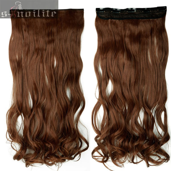 S-noilite 28 inches Curly Long Synthetic 3/4Full head Clip in Hair Extensions Black Brown Blonde Auburn Hair Extension One Piece