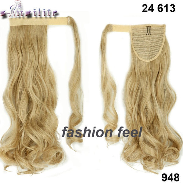 S-noilite 43CM Long Wavy Real Natural Ponytail Clip in Pony tail Hair Extensions Wrap Around on Synthetic Hair Piece for human