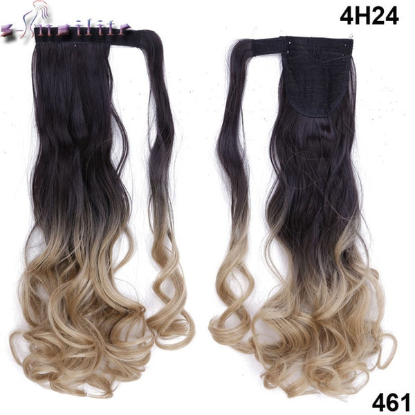 S-noilite 43CM Long Wavy Real Natural Ponytail Clip in Pony tail Hair Extensions Wrap Around on Synthetic Hair Piece for human