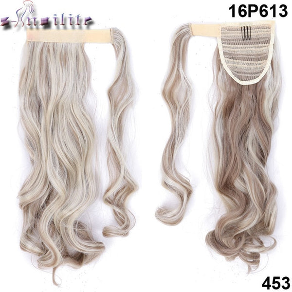 S-noilite 43CM Long Wavy Real Natural Ponytail Clip in Pony tail Hair Extensions Wrap Around on Synthetic Hair Piece for human