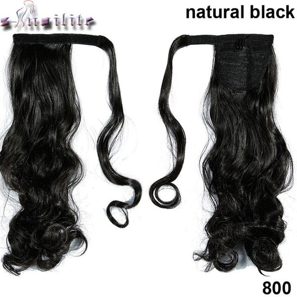 S-noilite 43CM Long Wavy Real Natural Ponytail Clip in Pony tail Hair Extensions Wrap Around on Synthetic Hair Piece for human