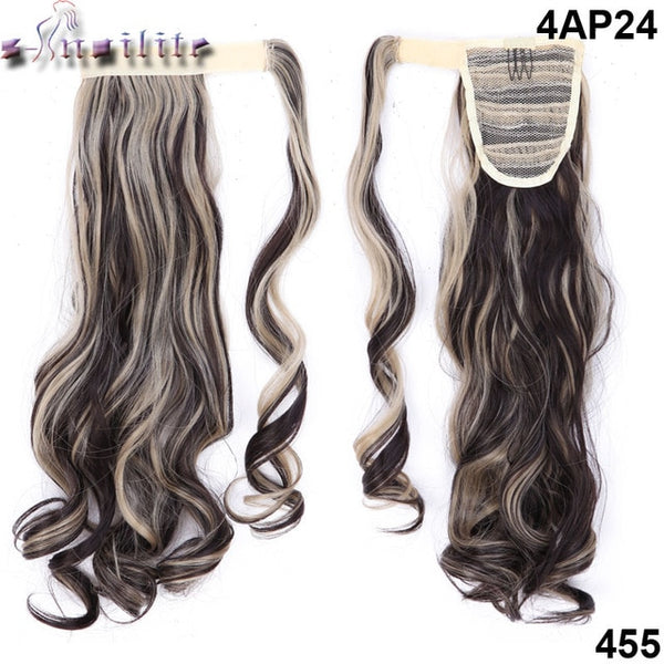 S-noilite 43CM Long Wavy Real Natural Ponytail Clip in Pony tail Hair Extensions Wrap Around on Synthetic Hair Piece for human