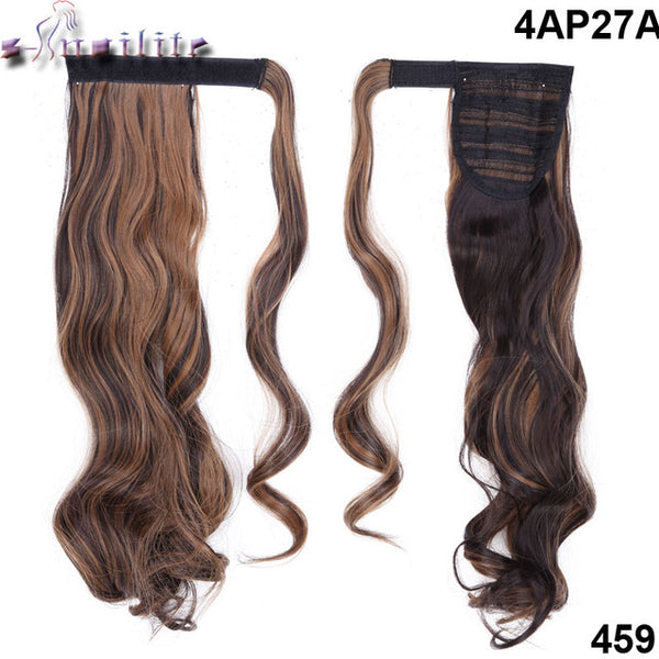 S-noilite 43CM Long Wavy Real Natural Ponytail Clip in Pony tail Hair Extensions Wrap Around on Synthetic Hair Piece for human