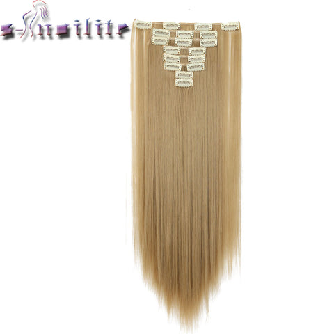 S-noilite 24" 8 Pieces/set Long Striaght 180g Clip in on Natural Hair Extensions Full Head Real Synthetic 18 Clips ins for human