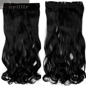 S-noilite 28" One Piece Long Clip in Hair Extension half full head real natural remy hair Extentions Curly Synthetic Hairpiece