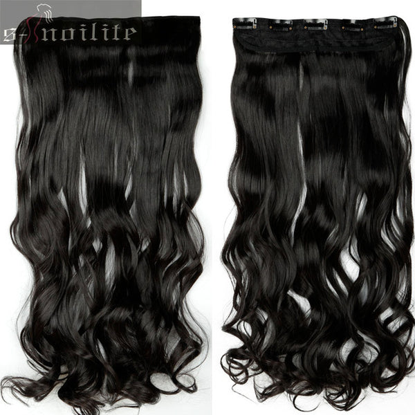 S-noilite 28" One Piece Long Clip in Hair Extension half full head real natural remy hair Extentions Curly Synthetic Hairpiece