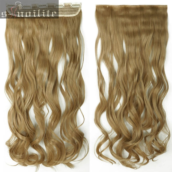 S-noilite 28" One Piece Long Clip in Hair Extension half full head real natural remy hair Extentions Curly Synthetic Hairpiece