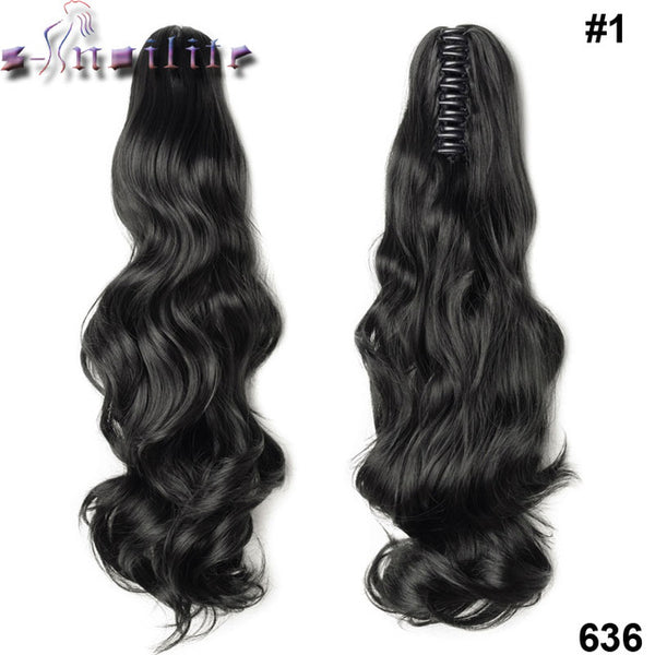 S-noilite Long Wavy Wrap Around Ponytail Claw Jaw in Hair pieces Real Natural Remy Hair Extensions for human