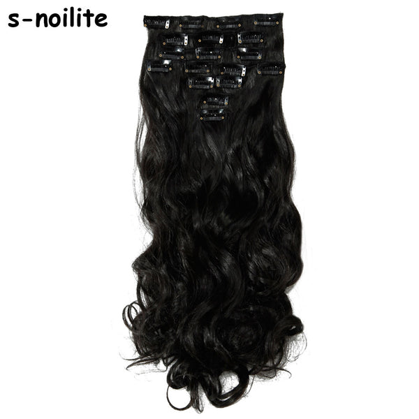 S-noilite Extra Thick 175g 8 Pieces/Set Full Head Clip in Hair Extensions Curly Synthetic Hair Extention for Women