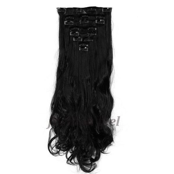 S-noilite Extra Thick 175g 8 Pieces/Set Full Head Clip in Hair Extensions Curly Synthetic Hair Extention for Women