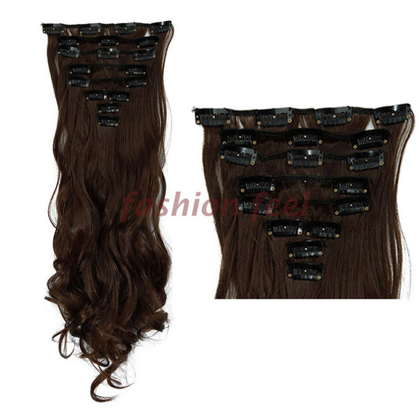 S-noilite Extra Thick 175g 8 Pieces/Set Full Head Clip in Hair Extensions Curly Synthetic Hair Extention for Women