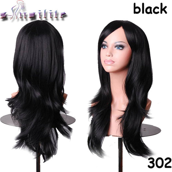 S-noilite 56CM Loose Wave Synthetic Wigs for black women Cosplay wig Blonde Blue Red Pink Grey Purple Hair for human party