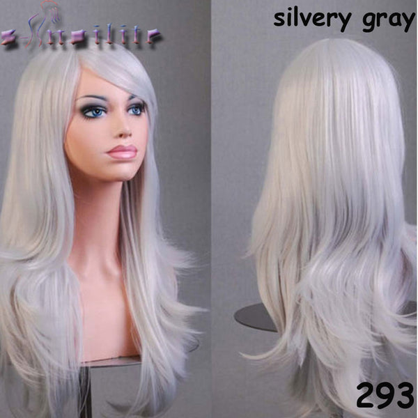 S-noilite 56CM Loose Wave Synthetic Wigs for black women Cosplay wig Blonde Blue Red Pink Grey Purple Hair for human party