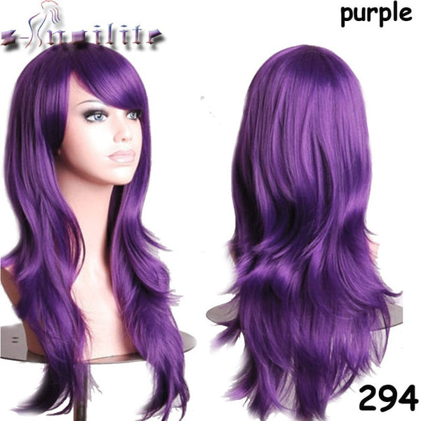 S-noilite 56CM Loose Wave Synthetic Wigs for black women Cosplay wig Blonde Blue Red Pink Grey Purple Hair for human party