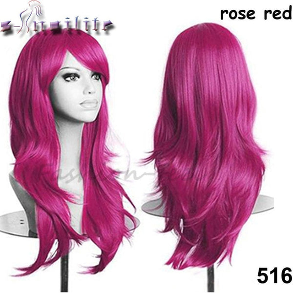 S-noilite 56CM Loose Wave Synthetic Wigs for black women Cosplay wig Blonde Blue Red Pink Grey Purple Hair for human party