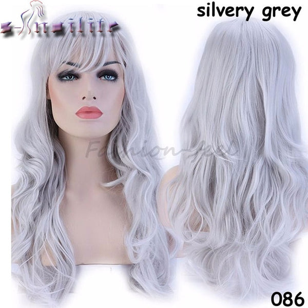 S-noilite 56CM Loose Wave Synthetic Wigs for black women Cosplay wig Blonde Blue Red Pink Grey Purple Hair for human party