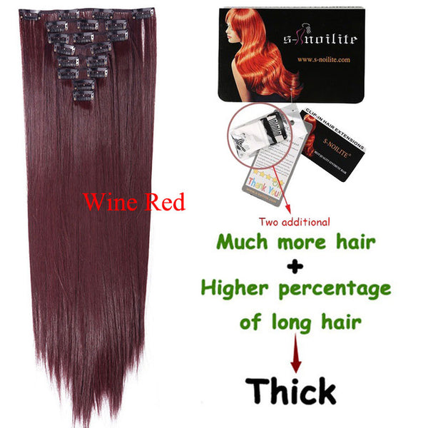 SNOILITE 26" Women Synthetic Long Straight 8PCS Clip in hair Extentions Full Head thick CosaplyHairpiece For Human Pure Colors